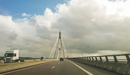 Traveling via Oresund bridge between Sweden and Denmark