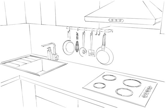 Closeup of Counter and Kitchen Accessories Stock Illustration -  Illustration of contemporary, concept: 54262147