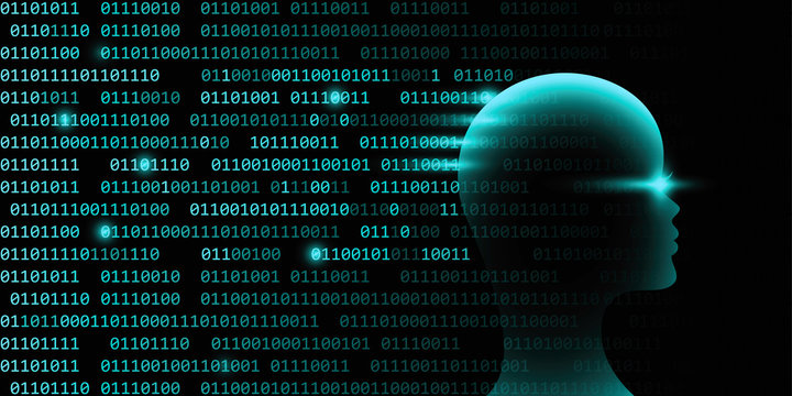 female artificial intelligence technology concept with binary code vector illustration EPS10