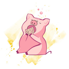 Funny pig. Isolated on white. Cute vector illustration. Symbol of the year in the Chinese calendar.