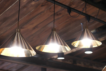 beautiful design interior hanging lamps at cafe