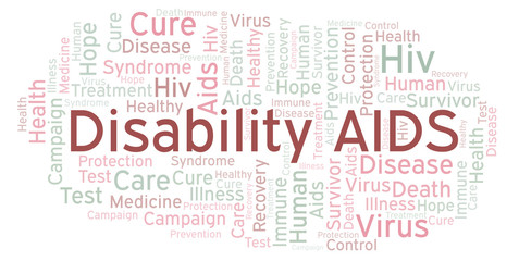 Disability AIDS word cloud, made with text only.