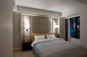 Modern and minimalist style home interiors, bedroom