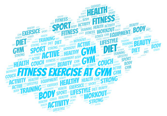 Obraz premium Fitness Exercise At Gym word cloud.