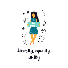 Vector illustration of woman holding a banner