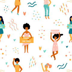 Vector seamless pattern of striking women