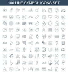 Fototapeta premium symbol icons. Set of 100 line symbol icons included hospital stretch, clipboard, router, chat, barn, trampoline on white background. Editable symbol icons for web, mobile and infographics.