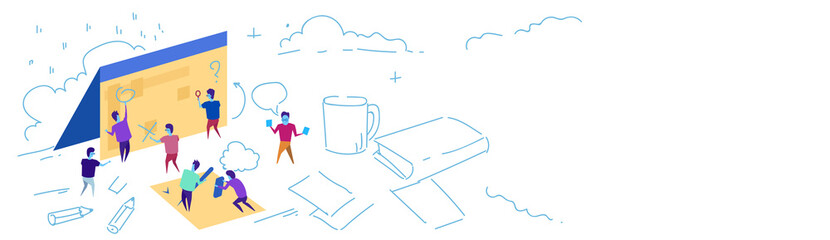 business people calendar strategy planning concept team working together brainstorming sketch doodle horizontal banner vector illustration