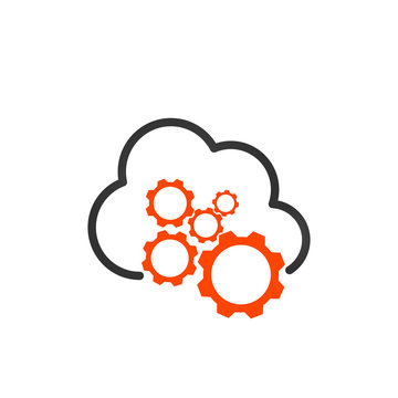 Cloud storage settings linear icon. Web hosting preferences. Cloud computing with cogwheels contour symbol. Vector illustration isolated on white background.
