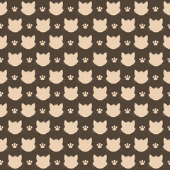 Seamless pattern with cat and footprint