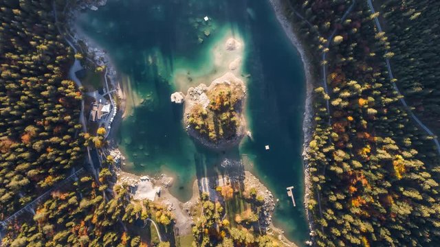 Aerial footage from the beautiful Lake Cauma surrounded by the mountains, located in Flims, Switzerland. Filmed during the sunrise with the DJI Inspire 2 drone in 5.2k RAW and downscaled to 4k.