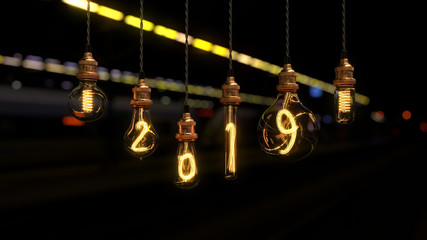 light bulb. new year 2019. edison light bulb