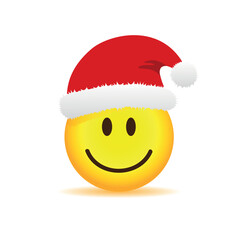 happy face emoji with red santa cap vector illustration EPS10