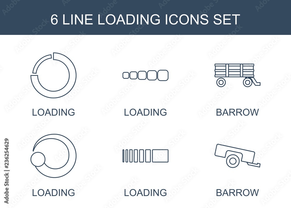Poster loading icons. set of 6 line loading icons included barrow on white background. editable loading ico
