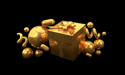 Seasonal festive gift boxes with colorful decorations. 3D Rendering