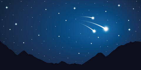 Fototapeta na wymiar three falling stars starry sky in the mountains vector illustration EPS10