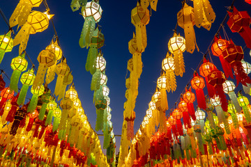 Colorful lanterns decorated at temple in the festival.