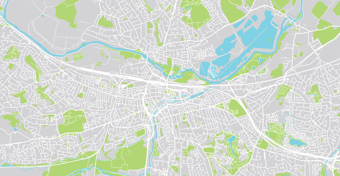 Urban vector city map of Reading, England