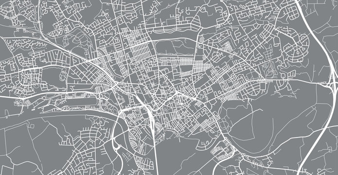 Urban vector city map of Preston, England