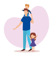 father with son and daughter characters