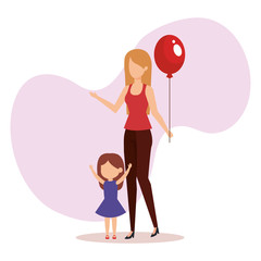 mother with daughter and balloon helium