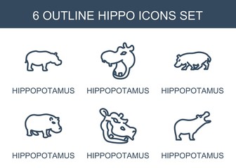 hippo icons. Set of 6 outline hippo icons included hippopotamus on white background. Editable hippo icons for web, mobile and infographics.