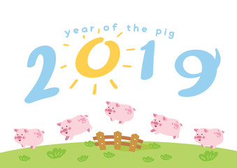 happy pig new year 2019 illustrator vector