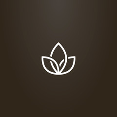 white sign on a black background. line art vector geometric flower sign of three interlaced petals