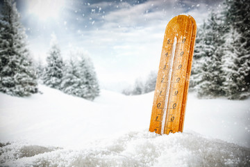 Thermometer and snow decoration. 