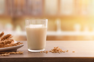 Spelt drink in glass in a rustic kitchen