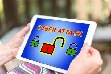 Cyber attack concept on a tablet