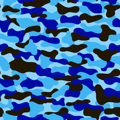 Сamouflage vector seamless pattern. Creative military backdrop in blue color. EPS10. Can be used as print on clothes, wrapping paper, design of banners.