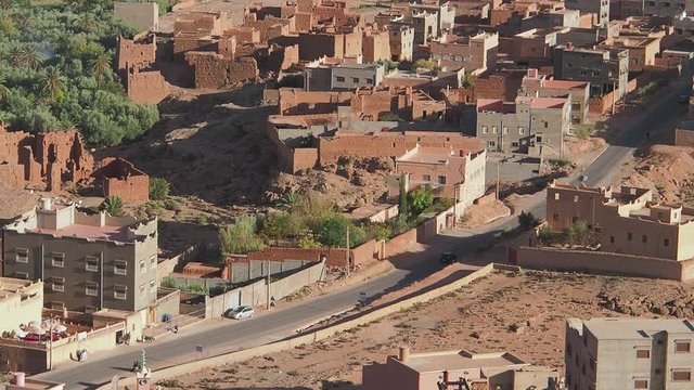 Looking down on the Todra Gorge and the villages near Tinghir,  Morocco