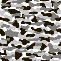 Winter camouflage vector seamless pattern. Creative military backdrop in grey, black and white colors. EPS10. Can be used as print on clothes, wrapping paper, design of banners.