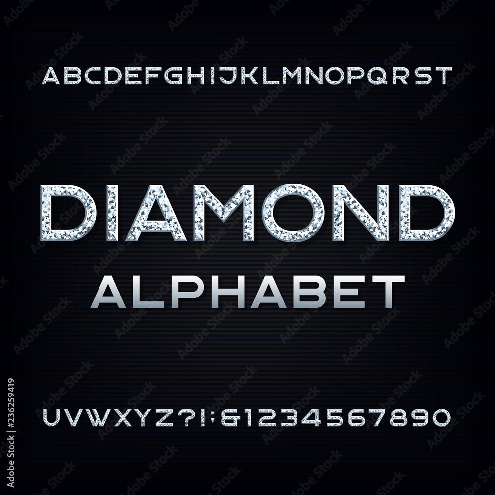 Fototapete diamond alphabet font. glamour crystal letters and numbers. stock vector typescript for your design.