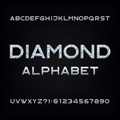 Diamond alphabet font. Glamour crystal letters and numbers. Stock vector typescript for your design.