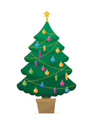 Christmas tree decorated vector illustration.