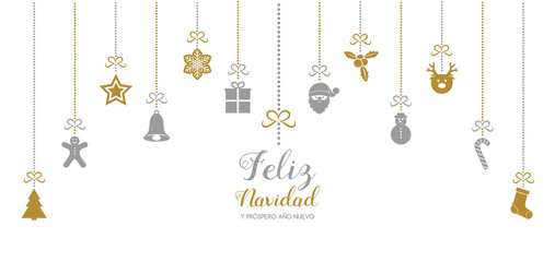 Feliz Navidad y Prospero Ano Nuevo - spanish Christmas wishes. Vector.