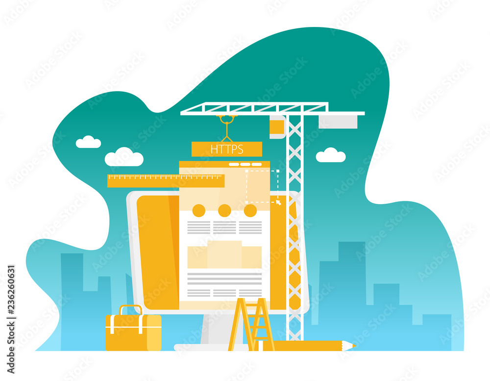 Poster flat vector illustration of web design and development concepts. elements for mobile and web applica