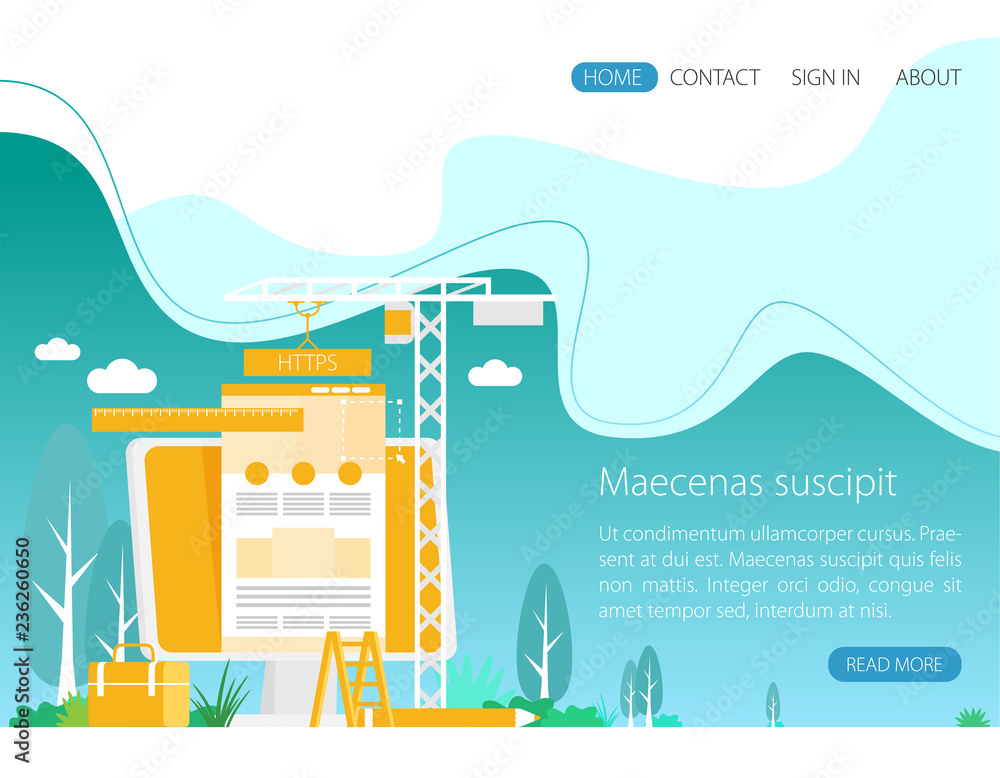 Poster flat vector illustration of web design and development concepts. elements for mobile and web applica