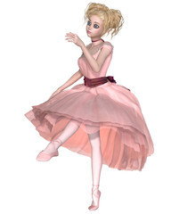 Cute Blonde Ballerina in a Pink Tutu, Dancing - illustration