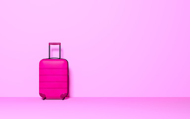 Suitcase on pastel pink background. Travel concept. Minimal style. Copy space. 3D rendering