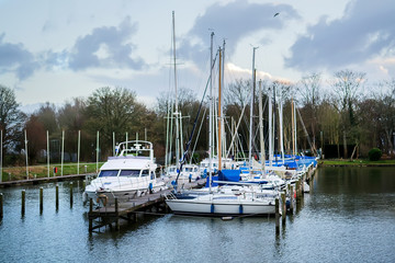 View on the yacht harbor at the evening, Hoorn, Netherlands