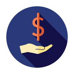 Money in hand icon. Stretched hand symbol. Saving money icon