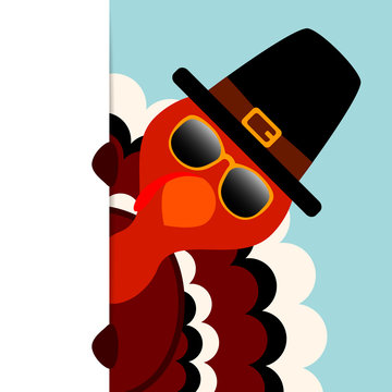 Thanksgiving Turkey Sunglasses Pilgrim Vertical Banner Retro