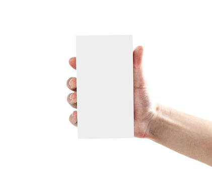 Hand Holding White Box. Close Up. Isolated On White Background.