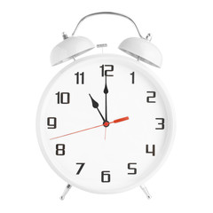 White alarm clock showing eleven o'clock isolated on white background