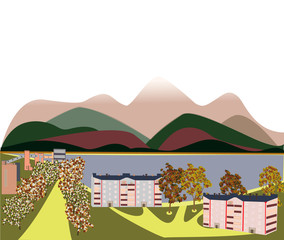 autumn town`s landscape feets of mountains,clear and nostalgy