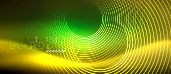 Fototapeta premium Neon glowing techno lines, hi-tech futuristic abstract background template with square shapes