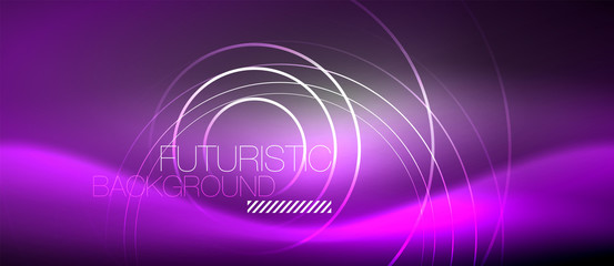 Neon circles abstract background, shiny lines